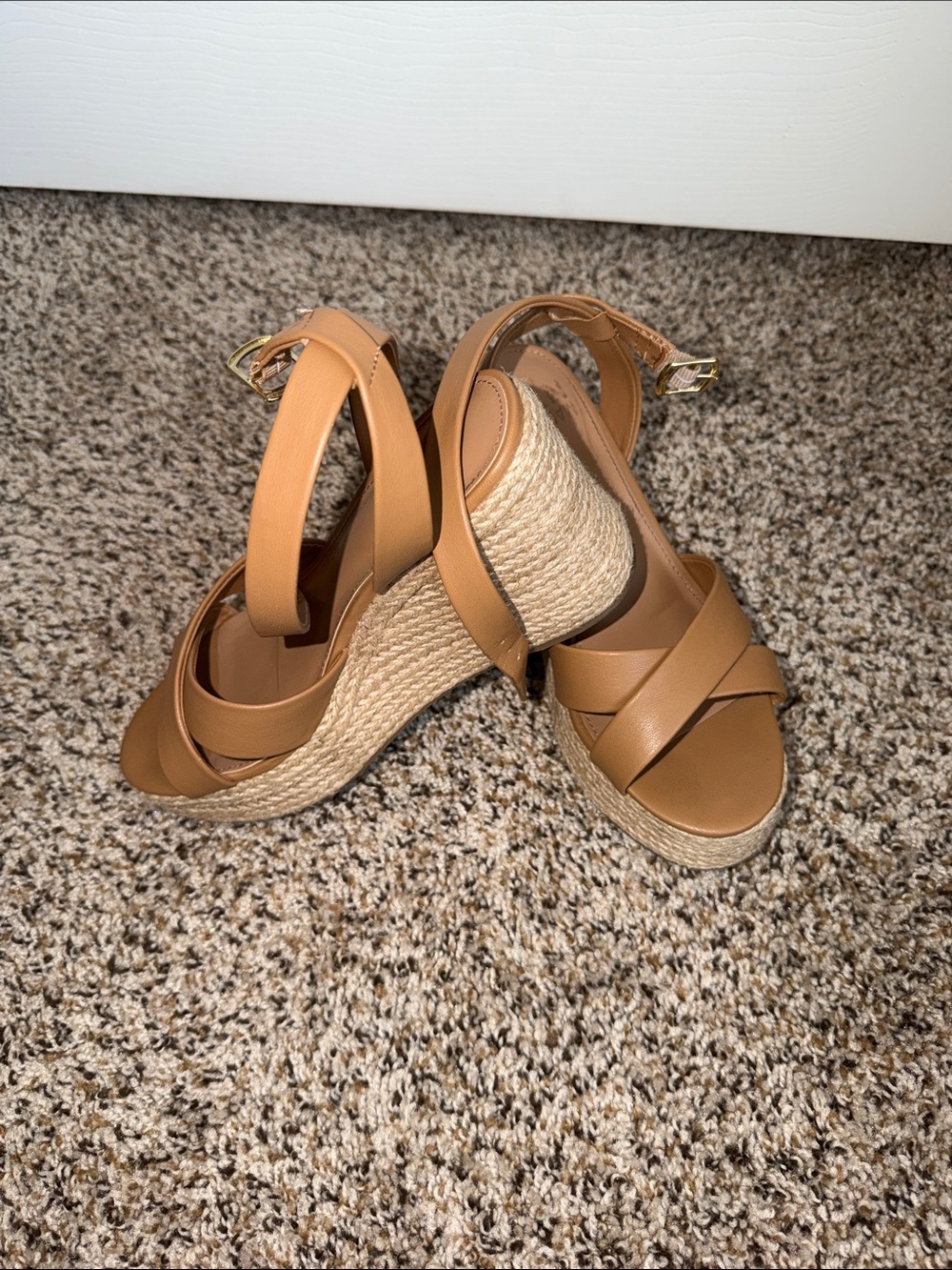 Madden NYC Women's Tan Wedge Sandals with Ankle Strap